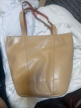 Lamarthe Paris Leather Tote in Neutral Tan with Contrast Straps